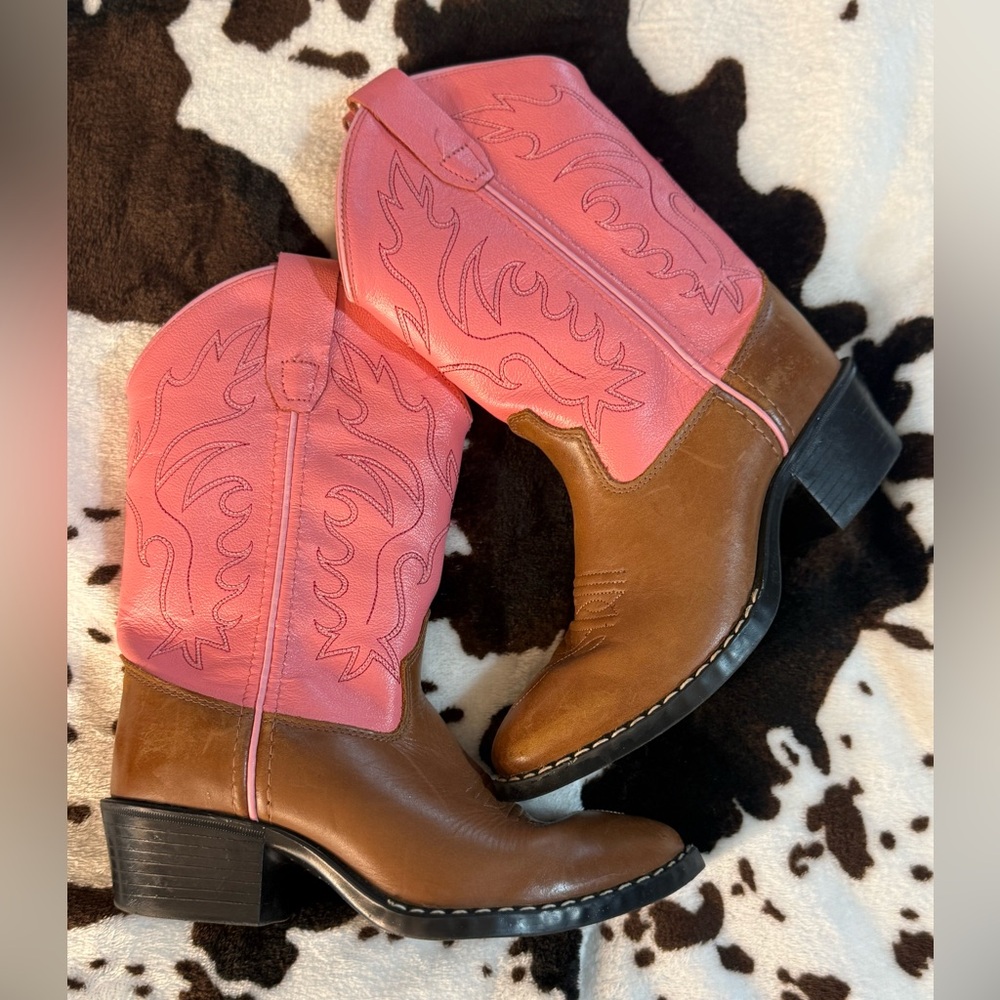 Old West Pink and Brown Heeled Boots